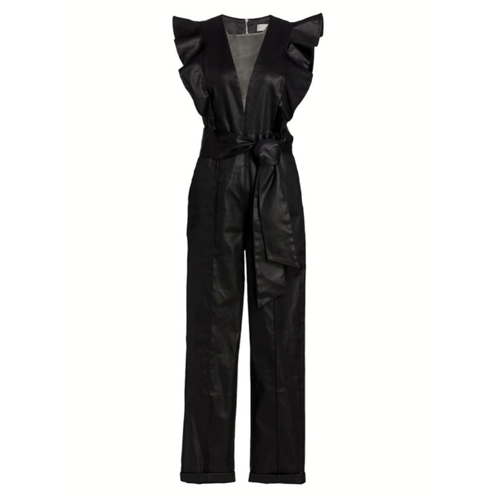 Stunning 7 For All Mankind Coated Denim Ruffle Jumpsuit NWT
